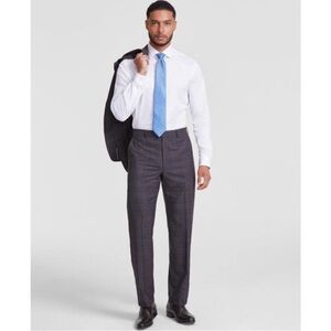 Michael Kors Malone Classic Fit Stretch Wool Checked Dress Pants Brown/Blue NWT